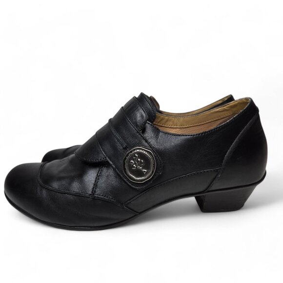 Aetrex Danielle Distressed Leather Monk Strap Heeled Loafers Women's Black 8.5 - Picture 3 of 11